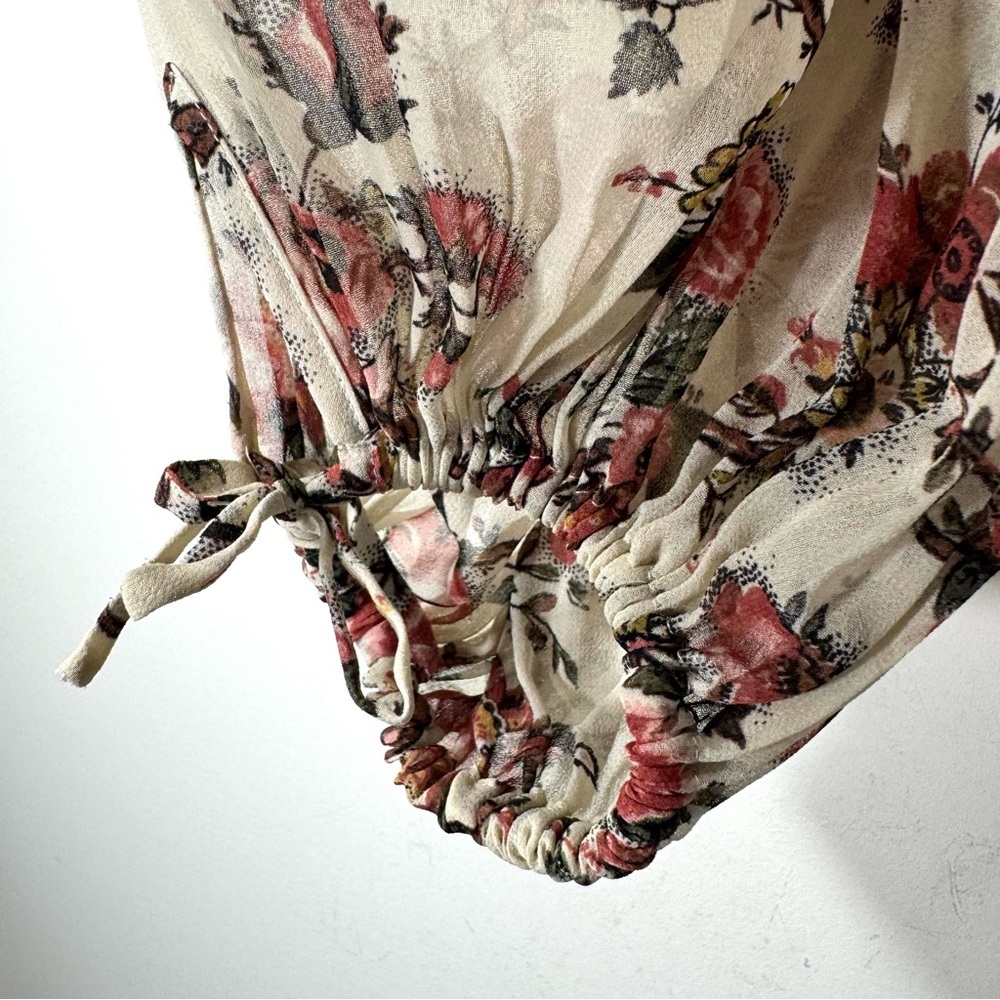 Aritzia Wilfred Floral Pleated Peasant Top tie sleeve - Picture 6 of 13